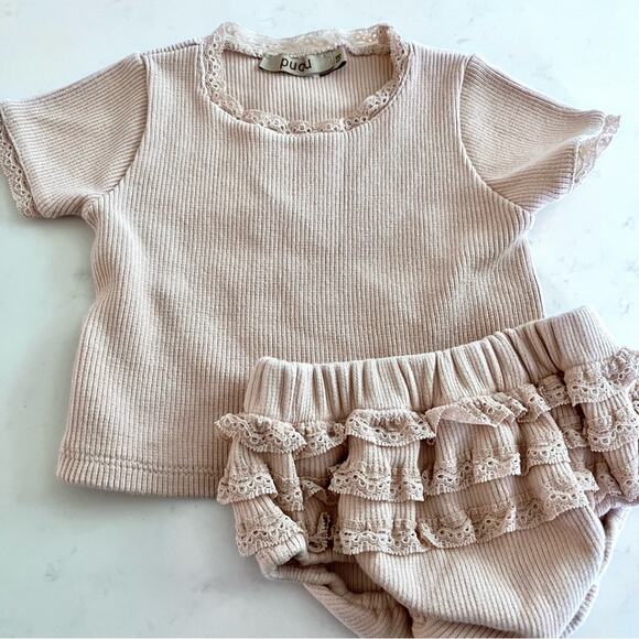 Pudu Girls Organic Cotton Two Piece  Summer Outfit Set size 6-9 months - Picture 2 of 7